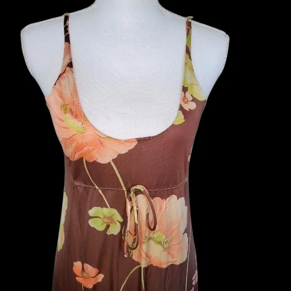 VTG Long Slip Babydoll Dress Brown 2 Pc Robe Set Peach Sz S Loungewear 70s Nylon - Picture 5 of 16